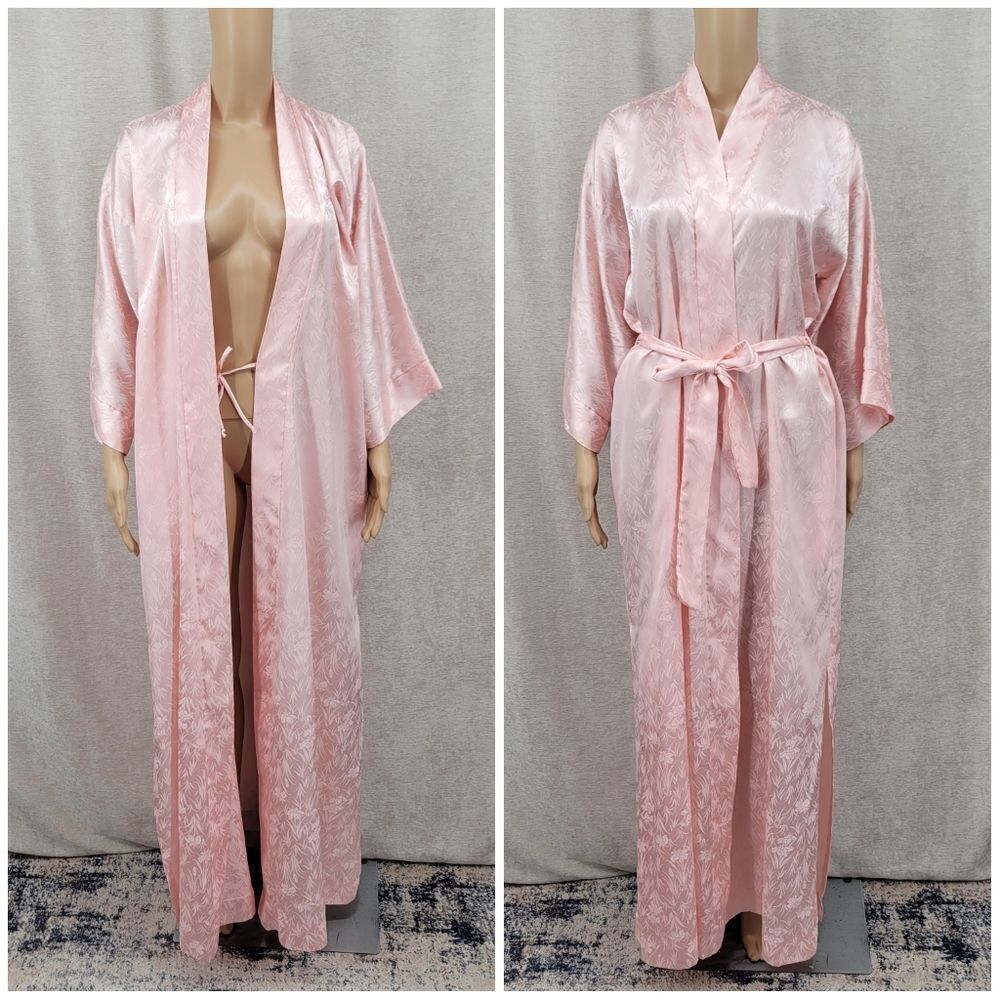 Dior Vintage Pink Satin Kimono Robe All Over Dior Logo and Floral Jacquard - Picture 9 of 14
